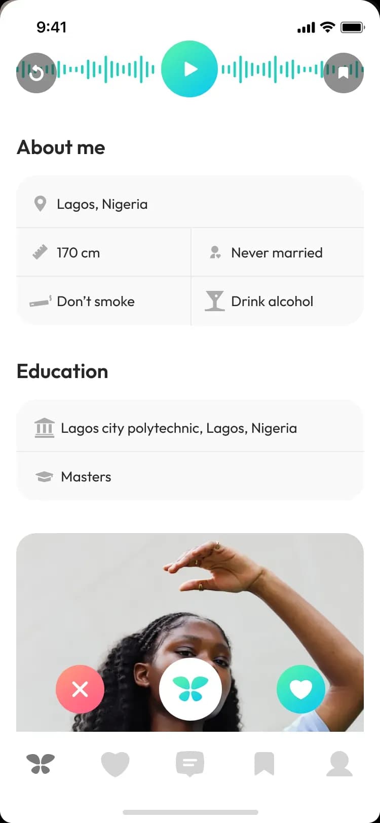 Mobile app user profile screen