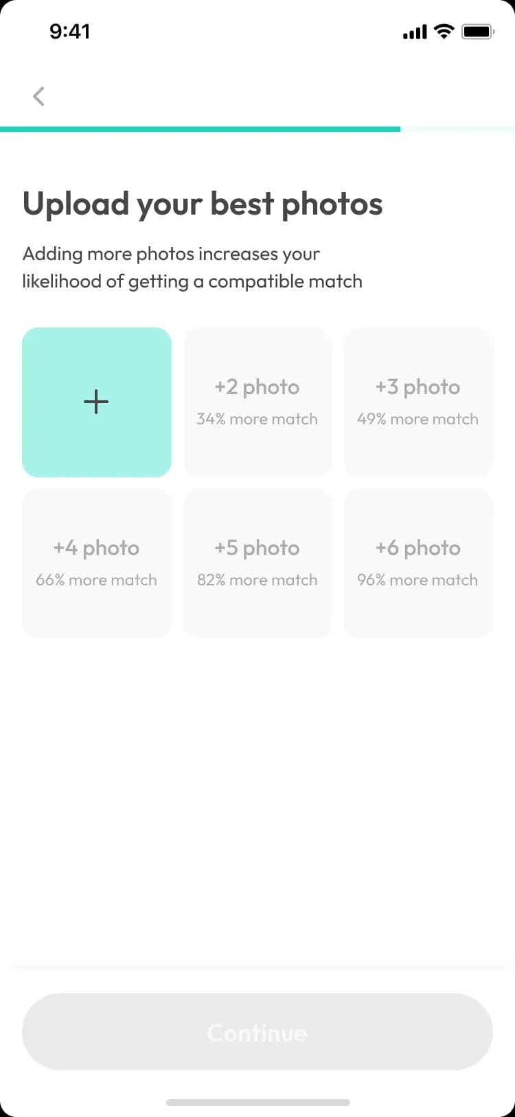 Photo upload prompt for matching app