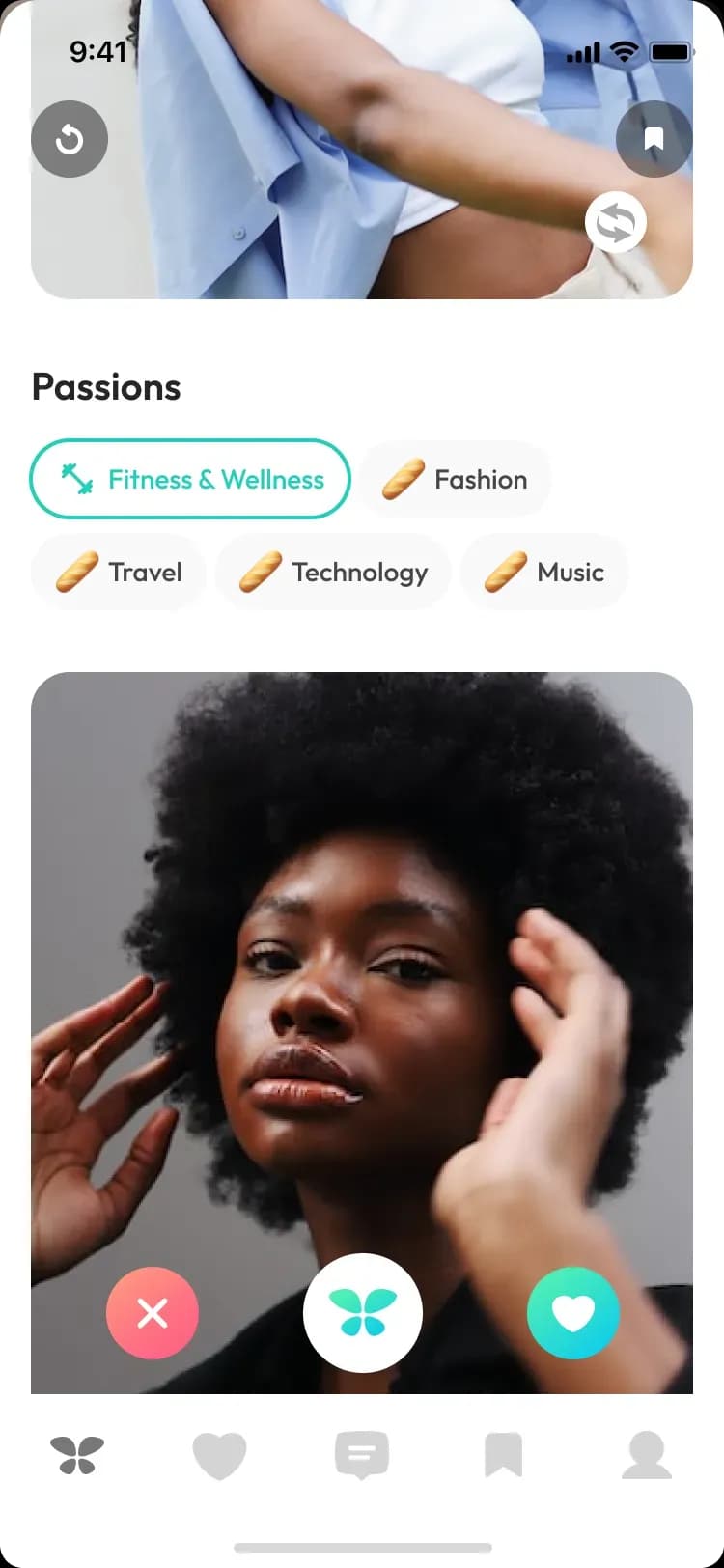 Mobile app user profile passions selection screen