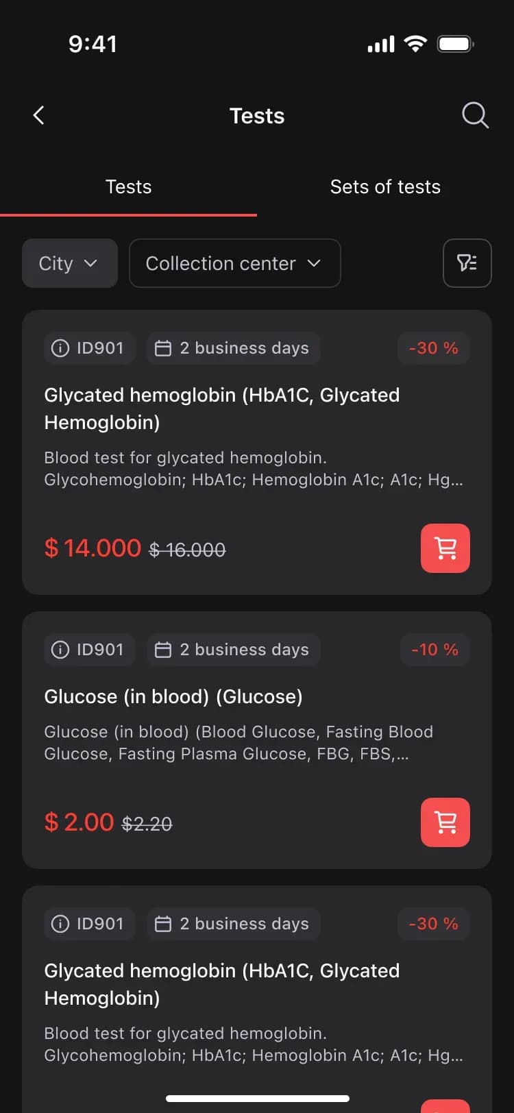 Mobile app test results and pricing screen