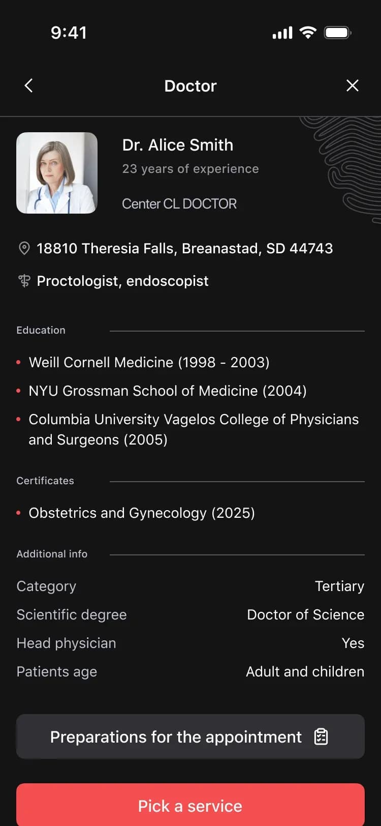 Doctor profile with experience and details