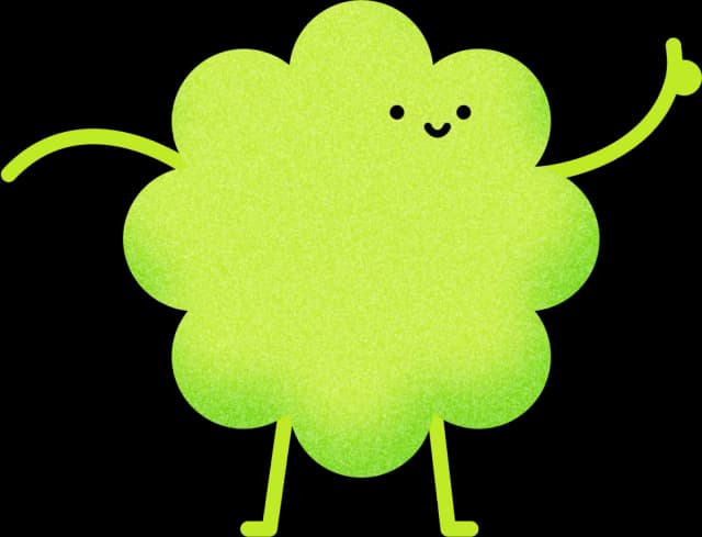 Cartoon green character with arms and a smile