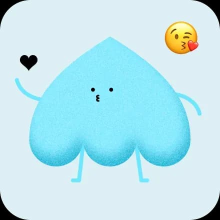 Cartoon character with heart and kiss emoji