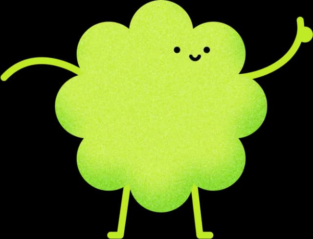 Cartoon character with green fluffy body