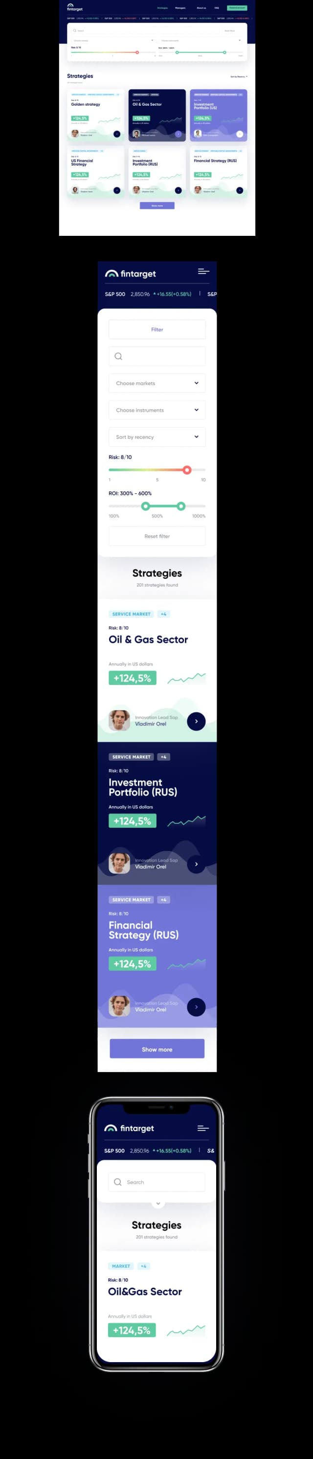 Mobile app and website UI design screenshots