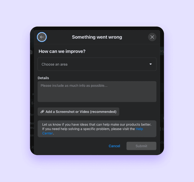 A screenshot of the feedback form