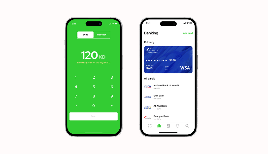 2 screens of a mobile payment app