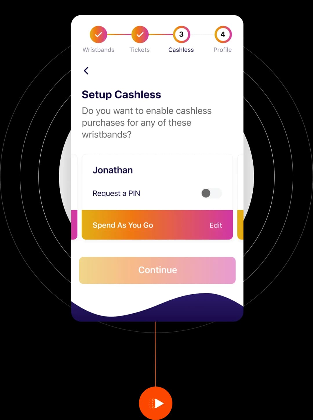 Cashless payment setup screen