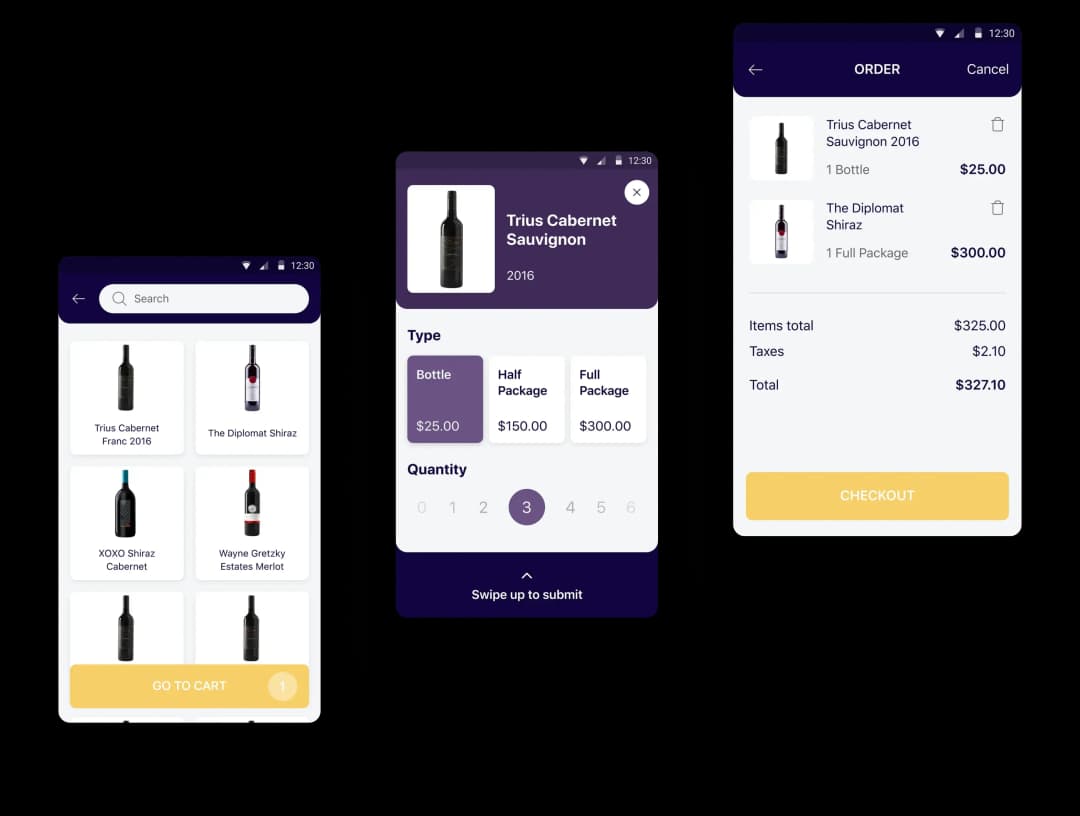 Wine ordering mobile app interface