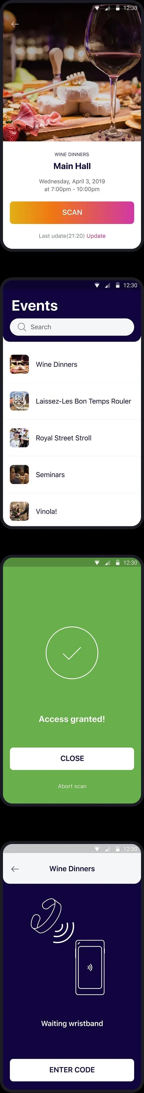 Mobile app event management interface