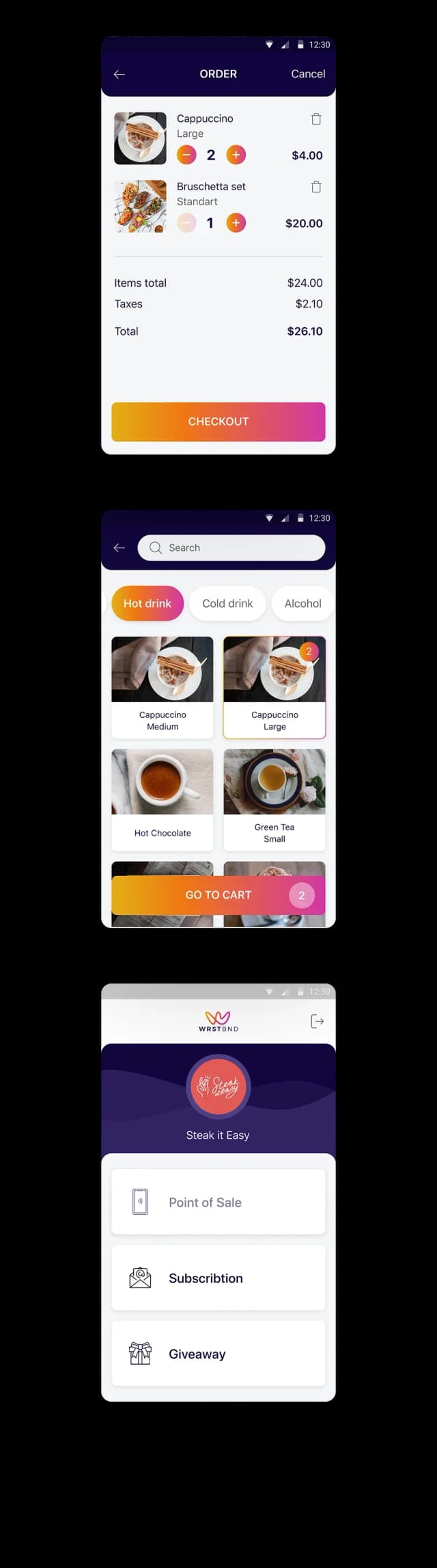 Mobile app food ordering interface