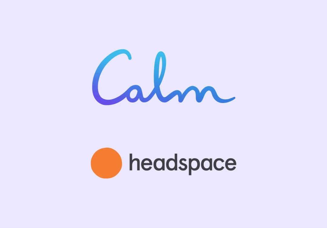 Logos of meditation apps Calm and Headspace on a lilac background