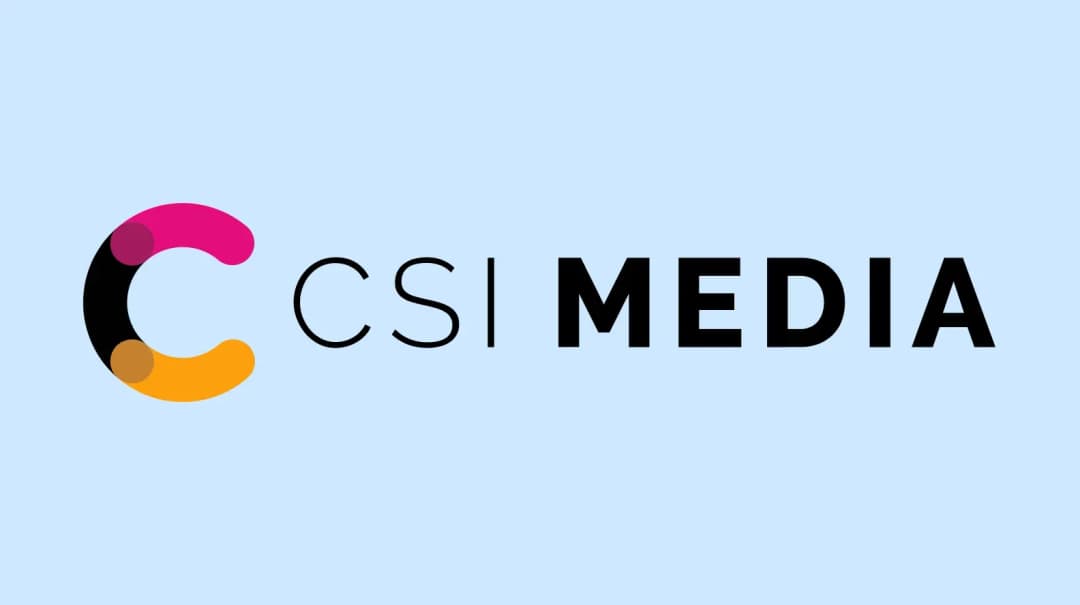 CSI Media logo with a colorful C icon on light blue background