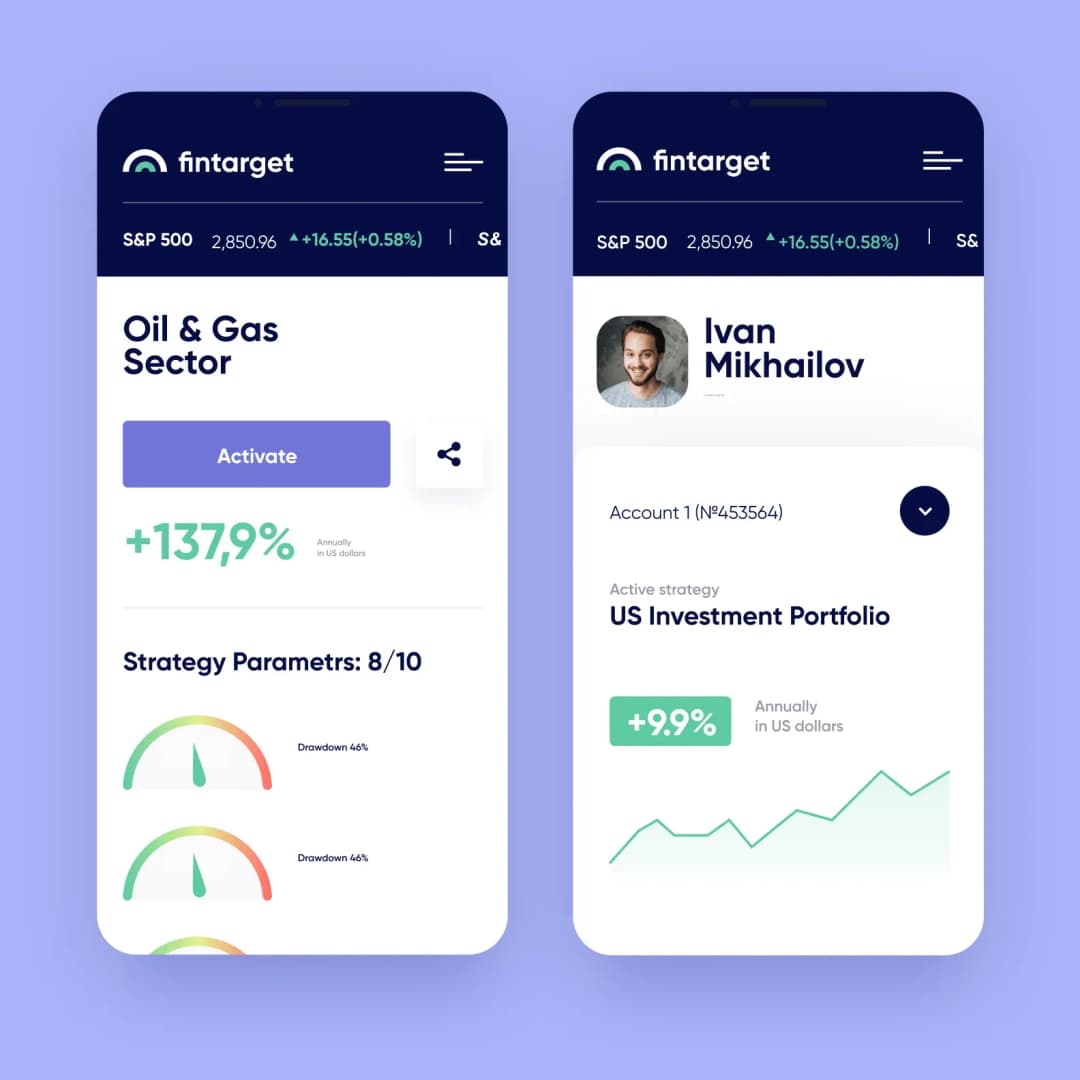 Fin Target app interfaces