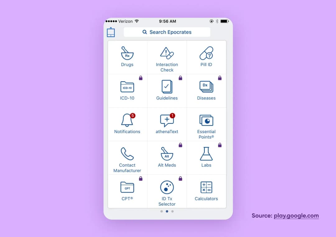 Epocrates app menu