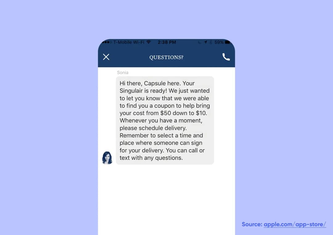 Communication with a pharmacist in the Capsule pharmacy app