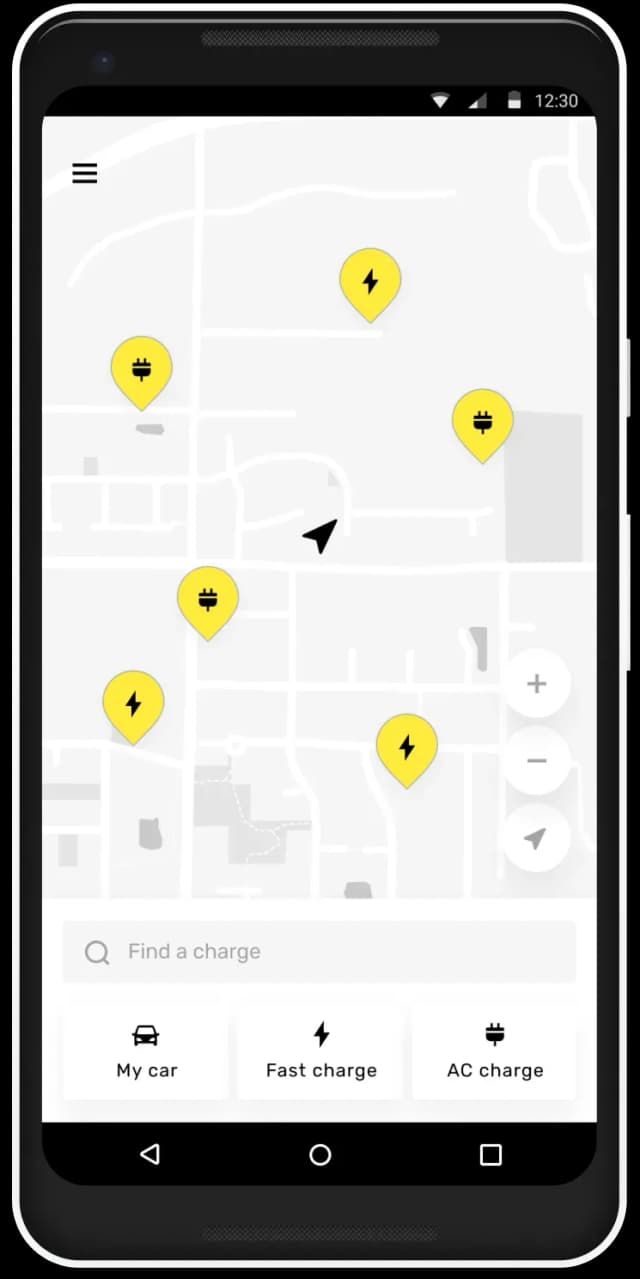 Mobile app charging station locator screen