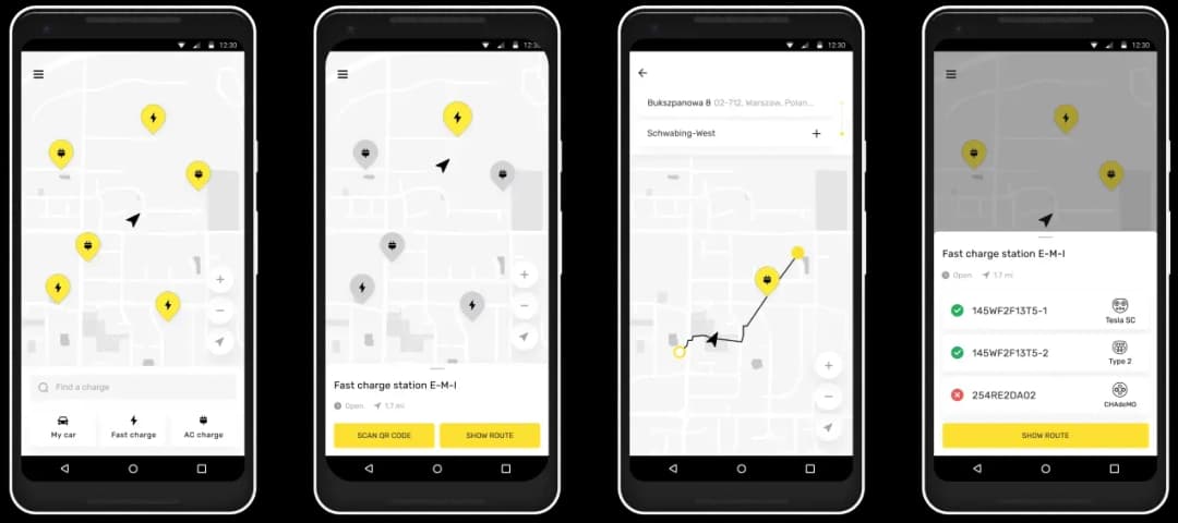 Electric vehicle charging station app interface