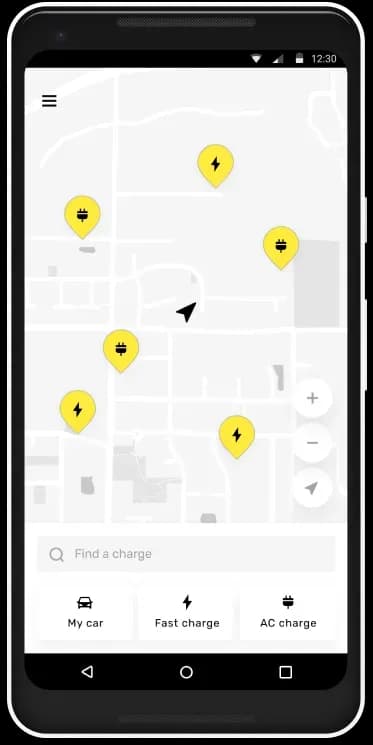 Map displaying electric charging stations