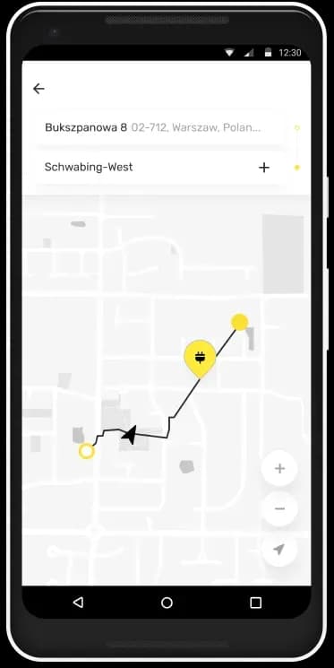 Map navigation screen with route indication