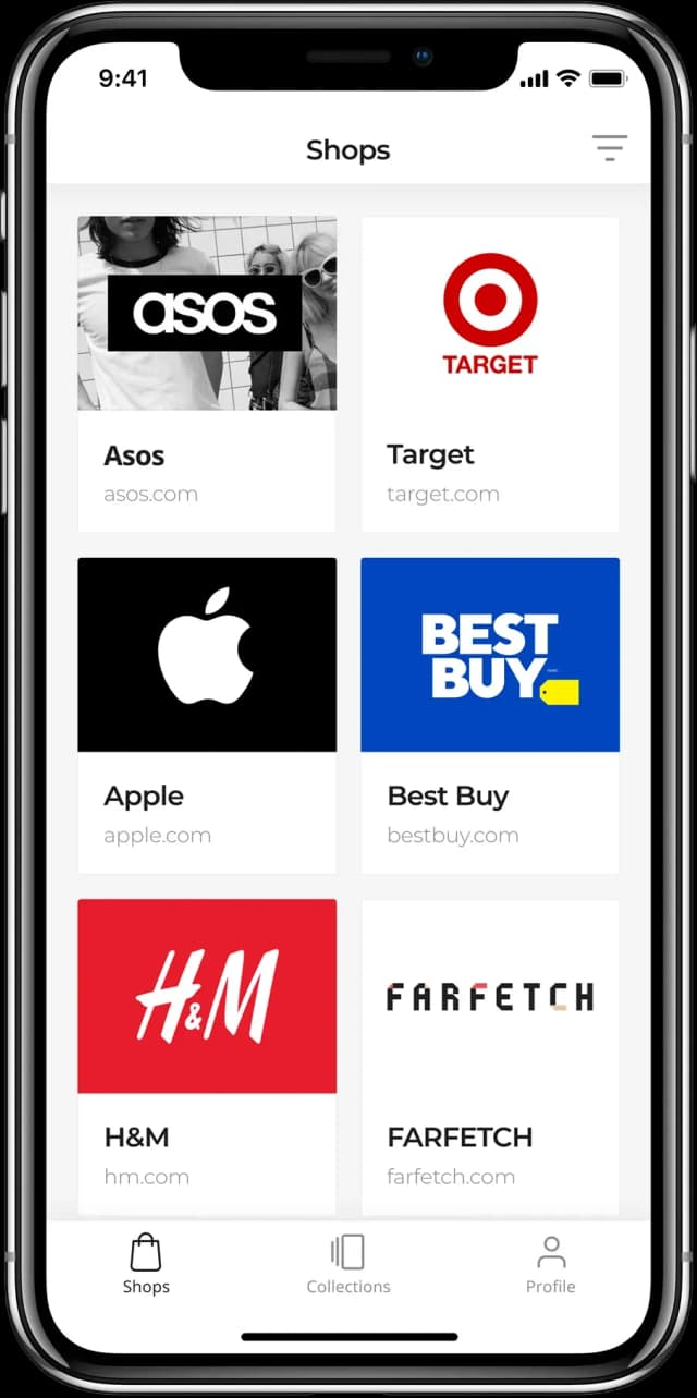 Shops screen in mobile app