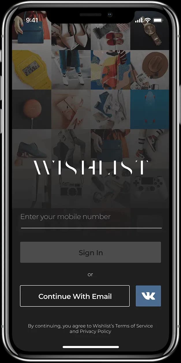 Mobile app wishlist sign-in screen
