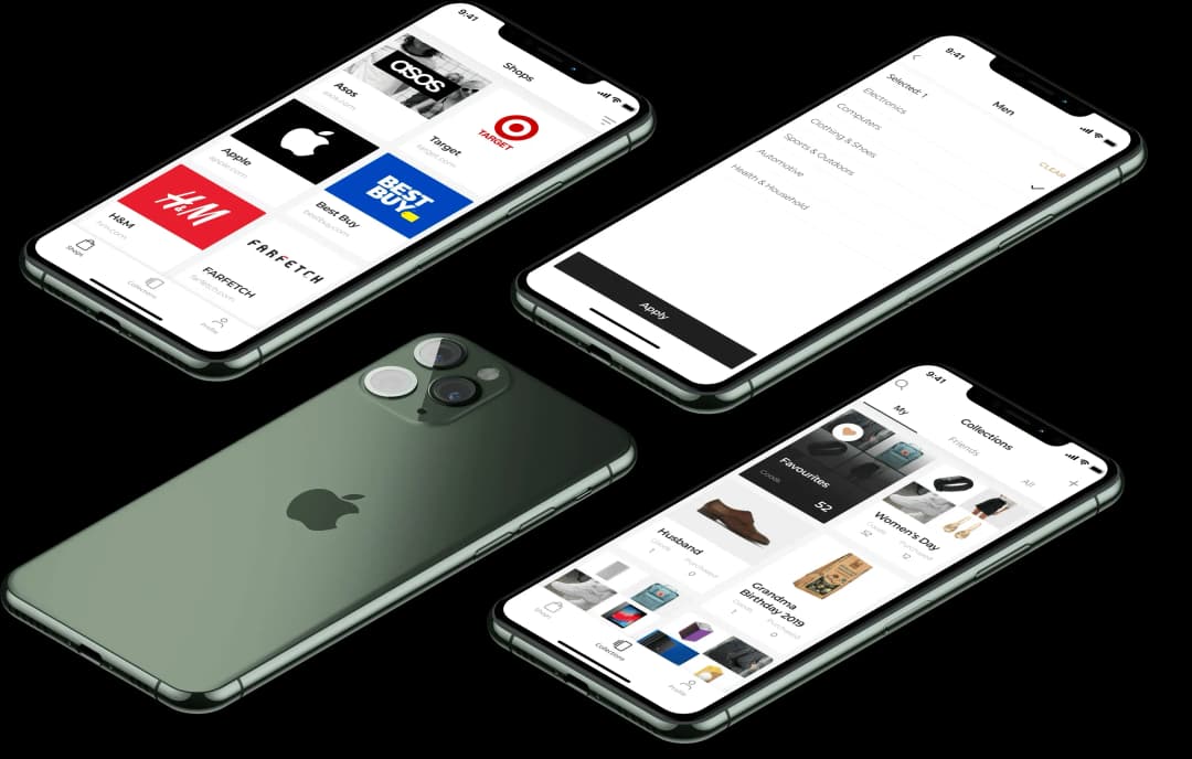 Mobile app interface on iPhones with various screens