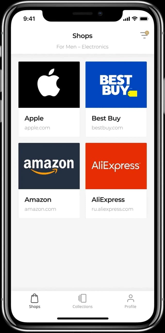 Mobile app shopping screen with retailer logos