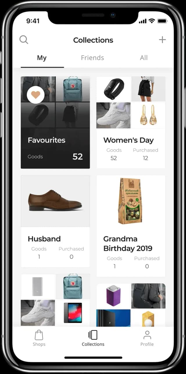 Mobile app collections management screen