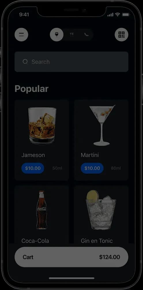 Mobile app beverage selection screen