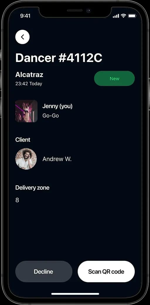 Dancer client request screen