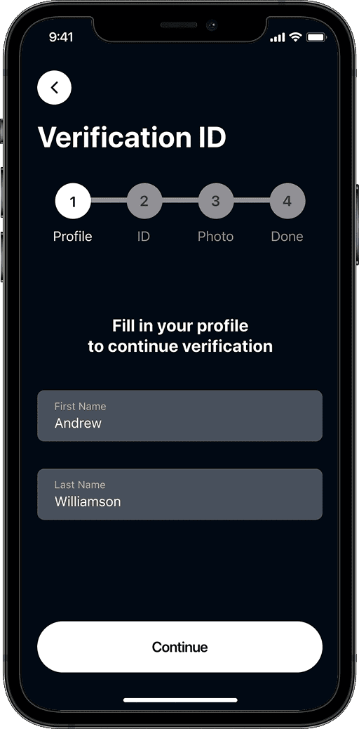 Mobile app verification ID screen