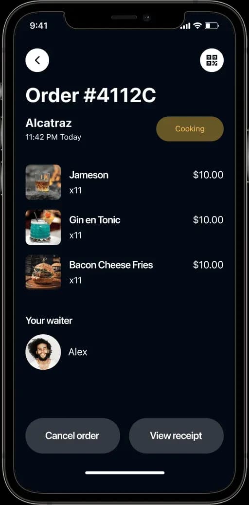 Food order confirmation screen