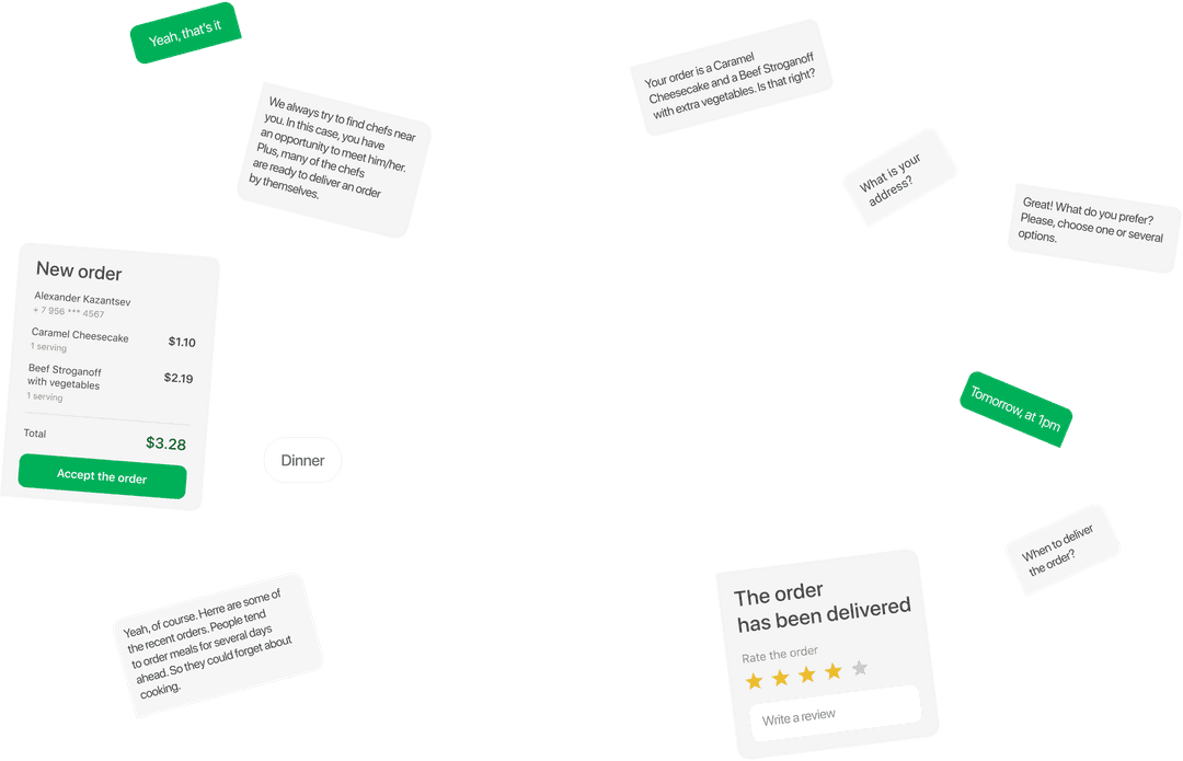 UI screenshot of food delivery order process