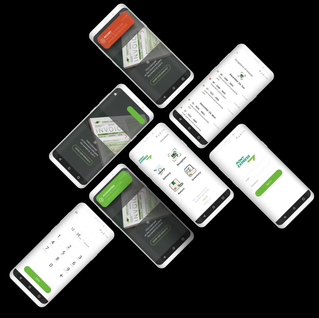 Mobile app interface showcasing various screens