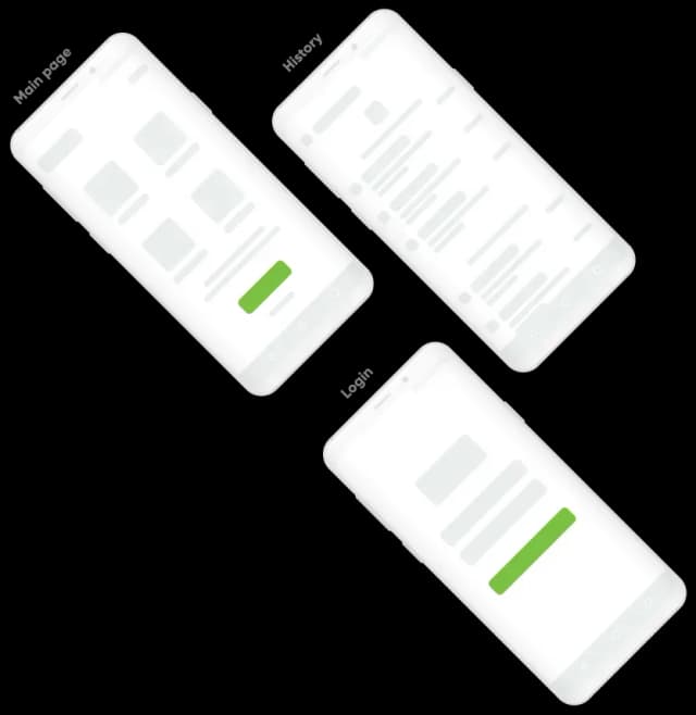 Mobile app interface mockups displaying different screens
