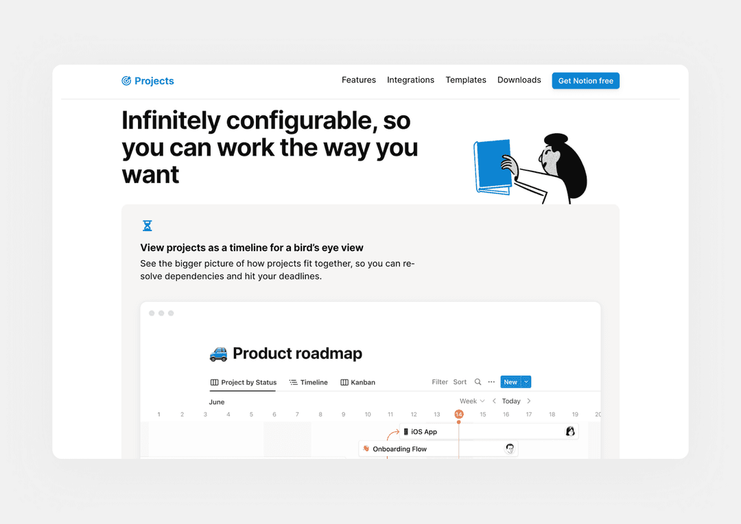 page of notion.so describing the benefits of the Notion tool for product teams