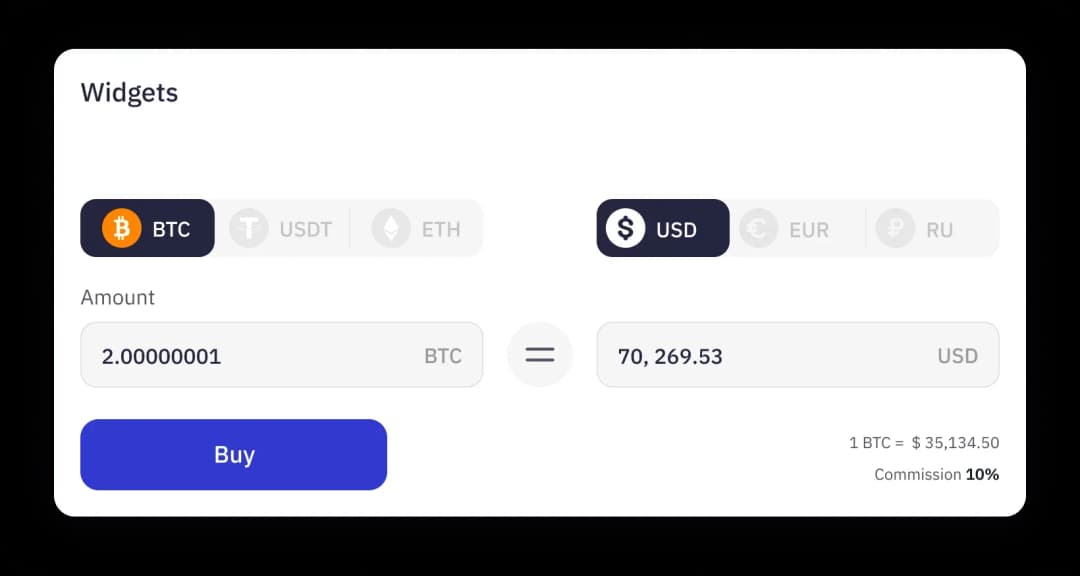 Cryptocurrency exchange transaction screen