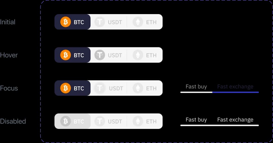 Cryptocurrency exchange interface with trading options