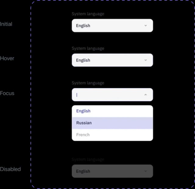 Language selection dropdown menus in UI design