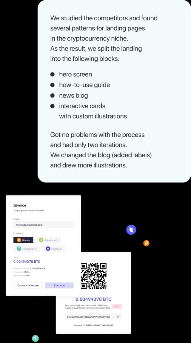 UI design elements for cryptocurrency landing page