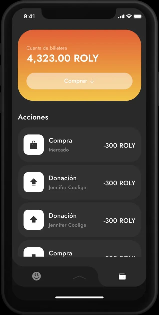 Mobile app wallet account screen