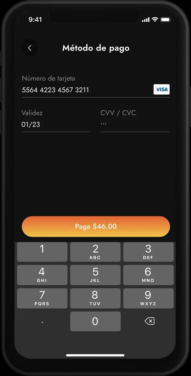 Mobile app payment method screen