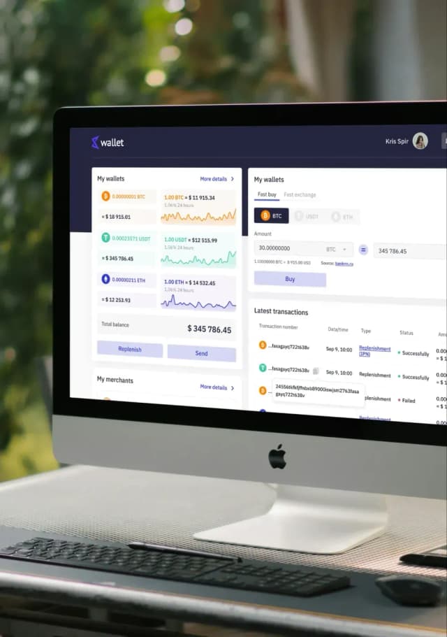 Cryptocurrency wallet dashboard on desktop monitor