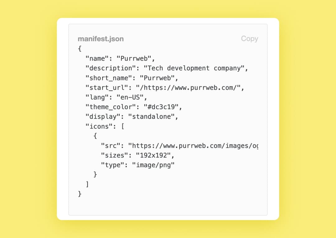 Пример манифеста для сайта purrweb.com