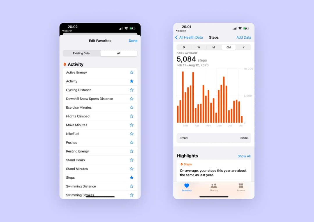 Скриншоты экранов Apple Health
