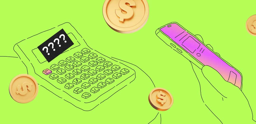 Calculator and smartphone with money illustrations