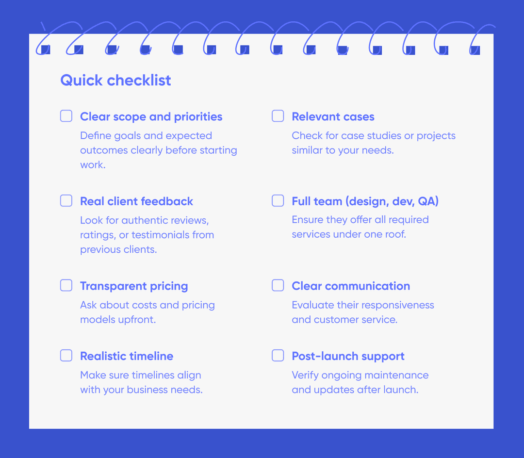 Checklist to evaluate and choose an app development company