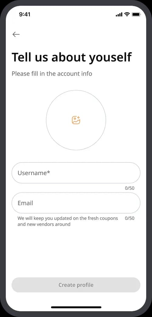 Mobile app account information screen
