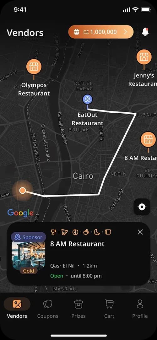 Mobile app vendor selection screen